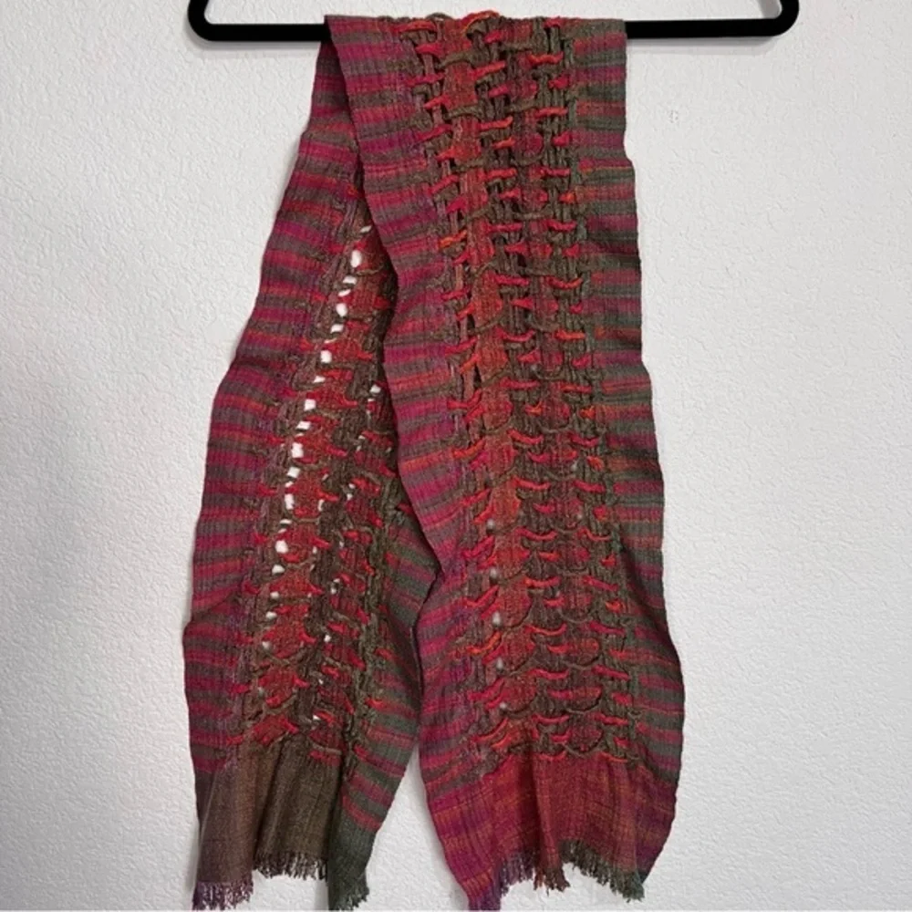 Weaved & Braided Multi Colored Raw Silk Scarf with Fringe Unisex